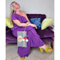 Mono un solo hombro púrpura, lino lurex - tienda online