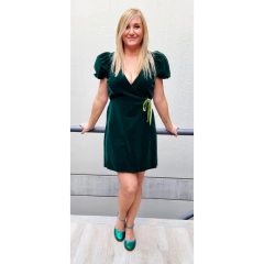 Vestido cruzado terciopelo Verde - ALADA