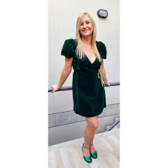 Vestido cruzado terciopelo Verde - tienda online