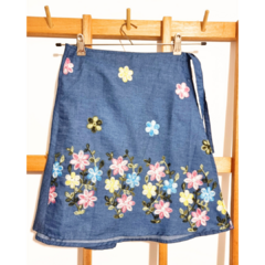 Falda denim bordada flores - comprar online