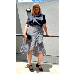 Falda cruzada al bies vichy negro - tienda online