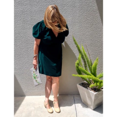 Vestido cruzado terciopelo Verde - comprar online