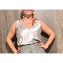 Musculosa satén Plata