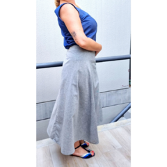 Falda lino italiano cruzada gris - comprar online