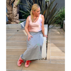 Falda lino italiano cruzada gris - tienda online