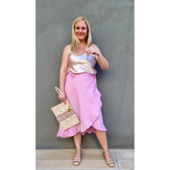 Falda cruzada oxford rosa - tienda online