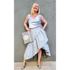 Falda Denim sastrera jean talle único gris