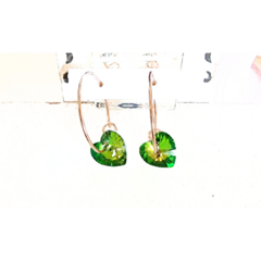 Aros argolla corazón cristal facetado verde - tienda online