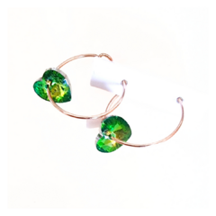 Aros argolla corazón cristal facetado verde - ALADA
