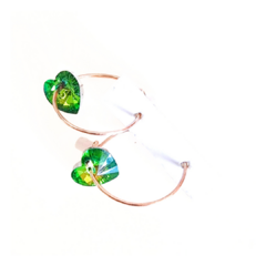 Aros argolla corazón cristal facetado verde