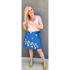 Falda denim bordada flores - ALADA