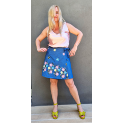 Falda denim bordada flores - comprar online