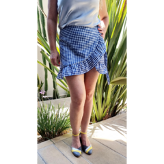 Falda pareo cruzada vichy azul