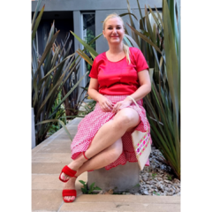 Falda Vichy cuadrille al bies rojo