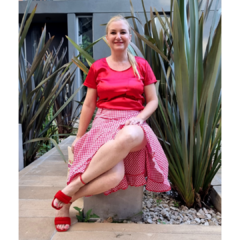 Falda Vichy cuadrille al bies rojo en internet