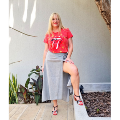 Falda lino italiano cruzada gris - comprar online