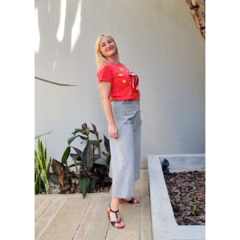 Falda lino italiano cruzada gris - tienda online