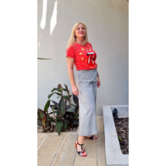Falda lino italiano cruzada gris - ALADA
