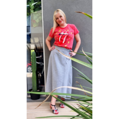 Falda lino italiano cruzada gris - tienda online