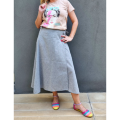 Falda lino italiano cruzada gris