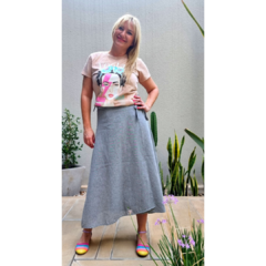 Falda lino italiano cruzada gris - tienda online