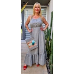 Vestido lino italiano gris botones flores en internet