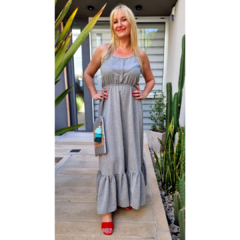 Vestido lino italiano gris botones flores - comprar online