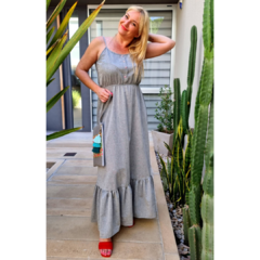 Vestido lino italiano gris botones flores - tienda online