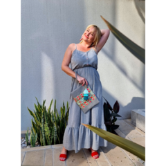 Imagen de Vestido lino italiano gris botones flores