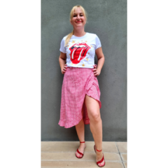 Falda Vichy cuadrille al bies rojo