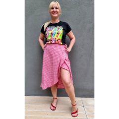 Falda Vichy cuadrille al bies rojo