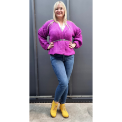 Saco lana mohair corto mangas burbujas púrpura - ALADA
