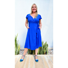 Vestido lino lurex elastizado Chicas del Cable azul francia
