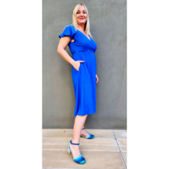 Vestido lino lurex elastizado Chicas del Cable azul francia - ALADA