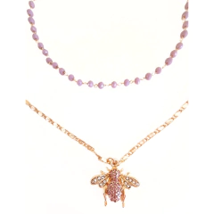 Collar corto doble abeja lila - ALADA