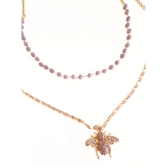 Imagen de Collar corto doble abeja lila