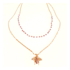 Collar corto doble abeja lila