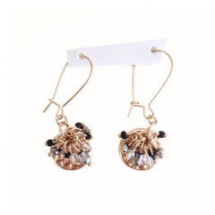 Aros medalla con canutillos tonos negro y gris