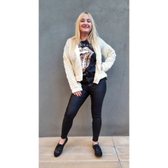Remera estampada Rolling Stone lengua animal print negro - ALADA