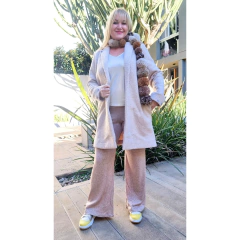 Pantalón lanilla wide leg beige melange