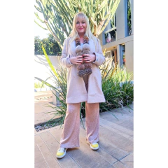 Pantalón lanilla wide leg beige melange - tienda online