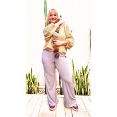 Pantalón lanilla wide leg lila melange - tienda online