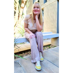 Pantalón lanilla wide leg beige melange - tienda online