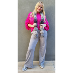 Pantalón lanilla wide leg gris melange
