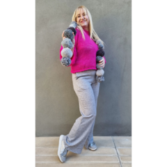 Pantalón lanilla wide leg gris melange - tienda online