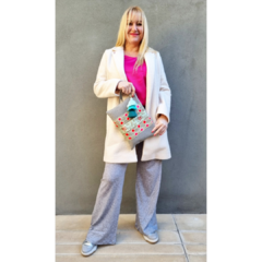 Pantalón lanilla wide leg gris melange - comprar online