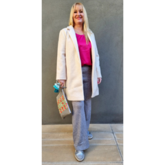 Pantalón lanilla wide leg gris melange - comprar online