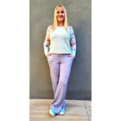 Pantalón lanilla wide leg lila melange - ALADA