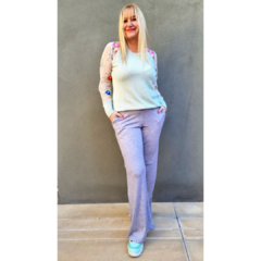 Pantalón lanilla wide leg lila melange en internet