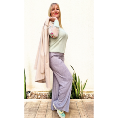 Pantalón lanilla wide leg lila melange